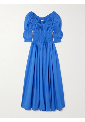 DÔEN - Ischia Shirred Organic Cotton-blend Voile Midi Dress - Blue - xx small,x small,small,medium,large,x large,xx large