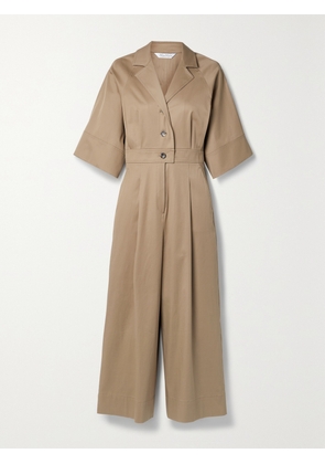 Max Mara - Pleated Cotton-blend Twill Jumpsuit - Neutrals - UK 2,UK 4,UK 6,UK 8,UK 10,UK 12,UK 14,UK 16,UK 18