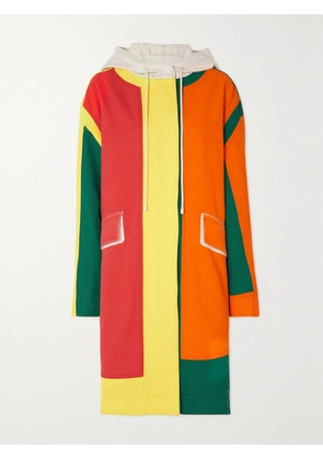 LOEWE - Hooded Color-block Coated-denim Parka - Orange - FR 34,FR 36,FR 38