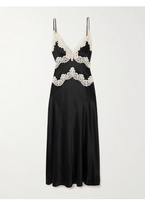 DÔEN - Obelia Corded Lace-trimmed Silk-satin Midi Dress - Black - x small,small,medium,large,x large