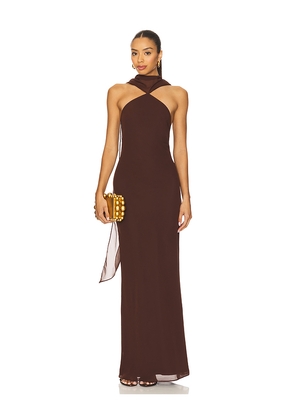 Amanda Uprichard Ashton Maxi Dress in Chocolate. Size L. Also in M, S, XL, XS.