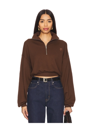 Eterne Cropped Half Zip Sweatshirt in Chocolate. Size L. Also in XL.