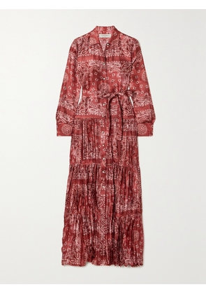 Golden Goose - Belted Tiered Paisley-print Satin-twill Maxi Dress - IT36,IT38,IT40,IT42,IT44,IT46