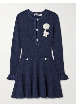 Self-Portrait - Embellished Ruffled Pointelle-knit Mini Dress - Blue - x small,small,medium,large
