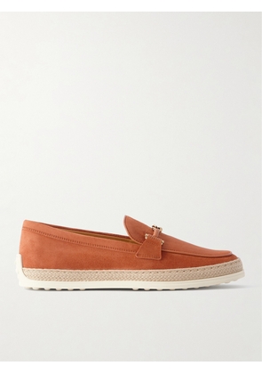 Tod's - Gomma Embellished Leather And Raffia-trimmed Suede Loafers - Red - IT36,IT36.5,IT37,IT37.5,IT38,IT38.5,IT39,IT39.5,IT40,IT40.5,IT41,IT41.5,IT42