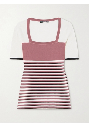 ALEXACHUNG - Striped Ribbed Silk And Cotton-blend Top - Pink - x small,small,medium,large,x large