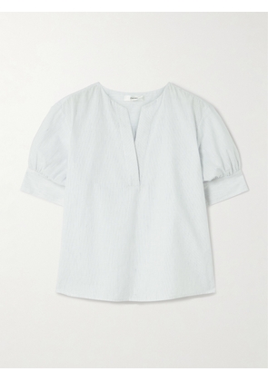 FRAME - Pinstriped Cotton And Linen-blend Blouse - Blue - x small,small,medium,large,x large