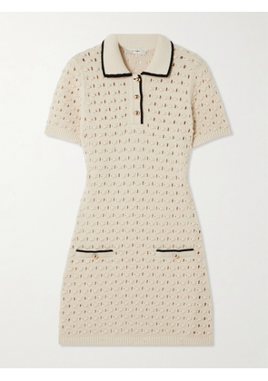 FRAME - The Bauble Piped Open-knit Cotton Mini Dress - Cream - x small,small,medium,large