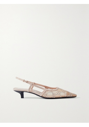 Gucci - Demi Leather-trimmed Crystal-embellished Mesh Slingback Pumps - Neutrals - IT34,IT34.5,IT35,IT35.5,IT36,IT36.5,IT37,IT37.5,IT38,IT38.5,IT39,IT39.5,IT40,IT40.5,IT41,IT41.5,IT42