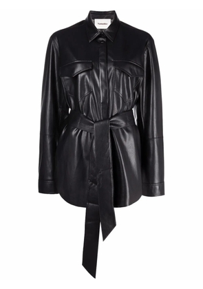 Nanushka vegan-leather belted oversize shirt - Black