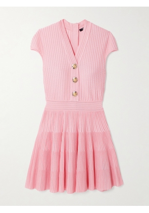 Balmain - Button-embellished Ribbed-knit Mini Dress - Pink - FR 34,FR 36,FR 38,FR 40,FR 42,FR 44,FR 46