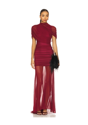 Amanda Uprichard x REVOLVE Evianna Mesh Gown in Burgundy. Size L. Also in M, S, XL, XS.