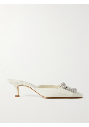 Manolo Blahnik - Maysale 50 Buckled Crepe De Chine Mules - White - IT34,IT34.5,IT35,IT35.5,IT36,IT36.5,IT37,IT37.5,IT38,IT38.5,IT39,IT39.5,IT40,IT40.5,IT41,IT41.5,IT42,IT43