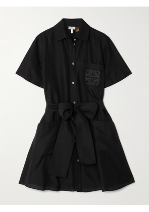 LOEWE - + Paula's Ibiza Belted Appliquéd Voile Mini Shirt Dress - Black - FR 32,FR 34,FR 36,FR 38,FR 40,FR 42,FR 44