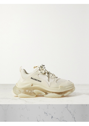 Balenciaga - Triple S Clear Sole Logo-embroidered Faux Leather And Mesh Sneakers - Cream - IT34,IT35,IT36,IT37,IT38,IT39,IT40,IT41,IT42