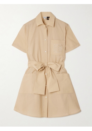 LOEWE - + Paula's Ibiza Belted Appliquéd Cotton-blend Mini Shirt Dress - Brown - FR 32,FR 34,FR 36,FR 38,FR 40,FR 42,FR 44