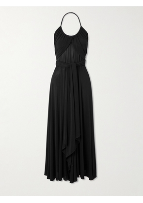 Alaïa - Belted Gathered Jersey Halterneck Maxi Dress - Black - FR 34,FR 36,FR 38,FR 40,FR 42,FR 44,FR 46