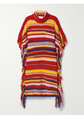 Chloé - Fringed Striped Cashmere-blend Turtleneck Poncho - Red - S,M,L