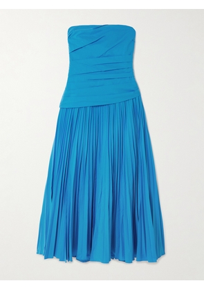 SIMKHAI - Arie Strapless Gathered Pleated Cotton-blend Poplin Midi Dress - Blue - US0,US2,US4,US6,US8,US10