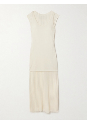 Loulou de Saison - Ada Layered Ribbed Cotton-blend Midi Dress - Ivory - x small,small,medium,large,x large