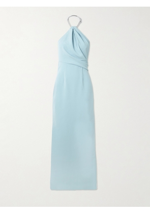 Solace London - Riva Embellished Draped Crepe Haltnerneck Gown - Blue - UK 4,UK 6,UK 8,UK 10,UK 12,UK 14,UK 16