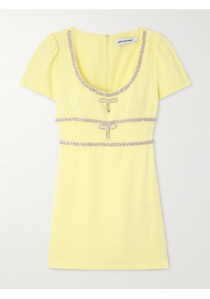 Self-Portrait - Crystal-embellished Crepe Mini Dress - Yellow - UK 4,UK 6,UK 8,UK 10,UK 12,UK 14,UK 16