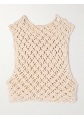 Alaïa - Cropped Open-knit Cotton-blend Tank - Neutrals - FR 34,FR 36,FR 38,FR 40,FR 42