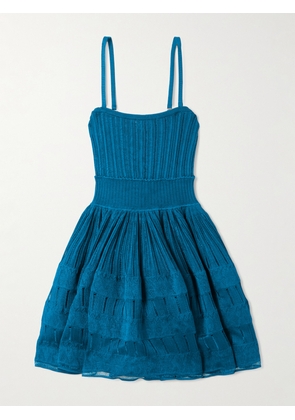 Alaïa - Tiered Pointelle-knit Mini Dress - Blue - FR 34,FR 36,FR 38,FR 40,FR 42,FR 44