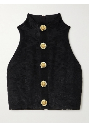 Balmain - Cropped Button-embellished Jacquard Top - Black - FR 34,FR 36,FR 38,FR 40,FR 42,FR 44