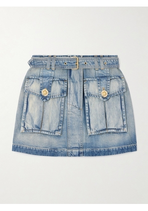 Balmain - Belted Denim Mini Skirt - Blue - FR 34,FR 36,FR 38,FR 40,FR 42,FR 44