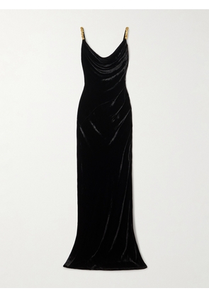 Balmain - Embellished Draped Velvet Maxi Dress - Black - FR 34,FR 36,FR 38,FR 40,FR 42
