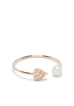 Mizuki 14kt yellow gold diamond heart and pearl ring