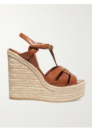 SAINT LAURENT - Tribute Woven Leather Espadrille Wedge Sandals - Brown - IT34,IT34.5,IT35,IT35.5,IT36,IT36.5,IT37,IT37.5,IT38,IT38.5,IT39,IT39.5,IT40,IT40.5,IT41,IT41.5,IT42