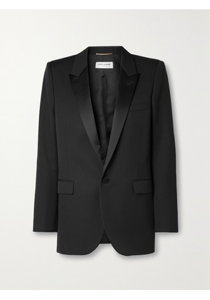 SAINT LAURENT - Tube Satin-trimmed Grain De Poudre Wool Blazer - Black - FR 30,FR 32,FR 34,FR 36,FR 38,FR 40,FR 42,FR 44,FR 46,FR 48