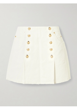 Balmain - Embellished Pleated Cotton-canvas Mini Skirt - Cream - FR 34,FR 36,FR 38,FR 40,FR 42,FR 44