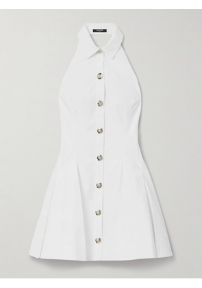 Balmain - Pleated Cotton-poplin Halterneck Mini Dress - White - FR 34,FR 36,FR 38,FR 40,FR 42,FR 44,FR 46