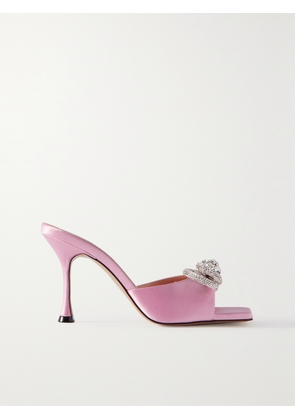 MACH & MACH - Double Bow Crystal-embellished Satin Mules - Pink - IT35,IT35.5,IT36,IT36.5,IT37,IT37.5,IT38,IT38.5,IT39,IT39.5,IT40,IT40.5,IT41,IT41.5,IT42