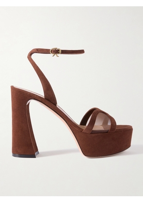 Gianvito Rossi - 120 Mesh-paneled Suede Platform Sandals - Brown - IT36,IT36.5,IT37,IT37.5,IT38,IT38.5,IT39,IT39.5,IT40,IT40.5,IT41,IT41.5,IT42