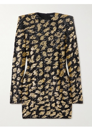 Balmain - Bead-embellished Sequined Satin Mini Dress - Animal print - FR 34,FR 36,FR 38,FR 40,FR 42