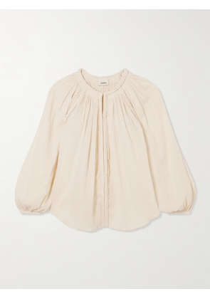 Isabel Marant - Jenna Frayed Braided Gathered Cotton-gauze Blouse - Neutrals - FR 34,FR 36,FR 38,FR 40,FR 42,FR 44