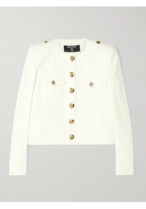 Balmain - Cropped Button-embellished Cotton-canvas Jacket - White - FR 34,FR 36,FR 38,FR 40,FR 42,FR 44,FR 46