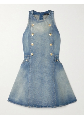 Balmain - Button-embellished Embroidered Denim Mini Dress - Blue - FR 34,FR 36,FR 38,FR 40,FR 42,FR 44,FR 46