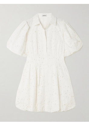 SIMKHAI - Cleo Pleated Broderie Anglaise Cotton Mini Shirt Dress - White - US0,US2,US4,US6,US8,US10,US12