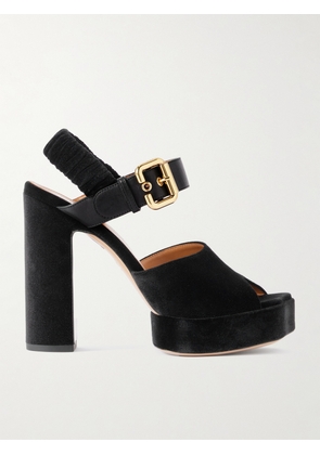 Chloé - Paddington Leather-trimmed Velvet Platform Sandals - Black - IT35,IT36,IT36.5,IT37,IT37.5,IT38,IT38.5,IT39,IT39.5,IT40,IT41