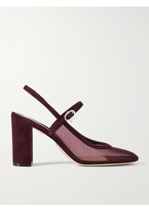 Gianvito Rossi - 85 Suede-trimmed Mesh Pumps - Burgundy - IT35,IT36,IT36.5,IT37,IT37.5,IT38,IT38.5,IT39,IT39.5,IT40,IT40.5,IT41,IT41.5,IT42