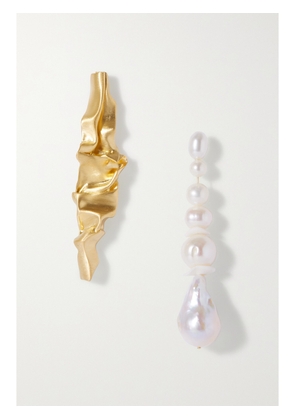 Completedworks - Crumple Gold Vermeil, Pearl And Ceramic Earrings - One size