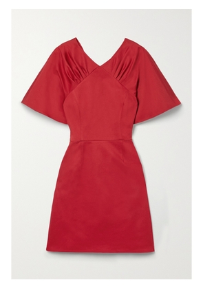 Carolina Herrera - Gathered Cotton-blend Twill Mini Dress - Burgundy - US0,US2,US4,US6,US8,US10,US12,US14
