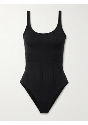 TOTEME - Ribbed Pointelle-knit Recycled Swimsuit - Black - x small,small,medium,large,x large