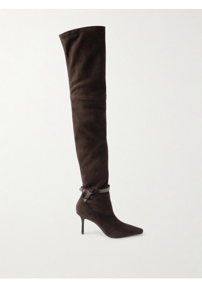 Jimmy Choo - Camie 85 Leather-trimmed Suede Over-the-knee Boots - Brown - IT36,IT36.5,IT37,IT37.5,IT38,IT38.5,IT39,IT39.5,IT40,IT40.5,IT41,IT41.5,IT42