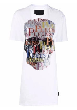 Philipp Plein Skull rhinestone logo T-shirt dress - White
